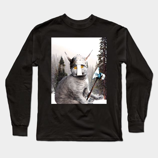 Cute Funny Viking Cat Long Sleeve T-Shirt by Random Galaxy